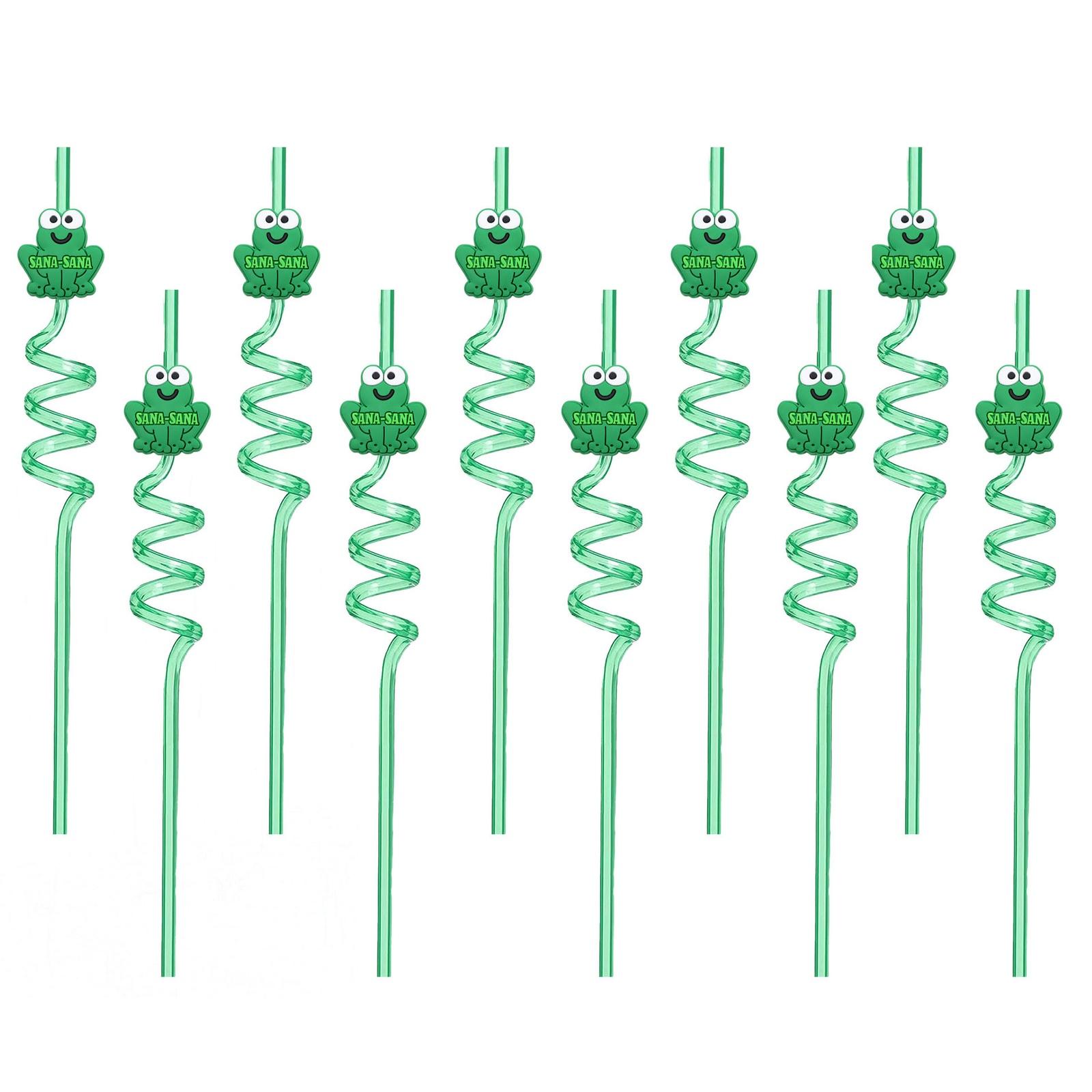 Series Curved Straws, Children s Cartoon PVC Accessories, Party Gifts, Reusable Spiral Straws, 10pcs One Size зелёный