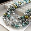 Vintage High-Quality High-Gloss Morandi Color Faux Crystal Tahitian Malachite Green Pearl Necklace Collarbone