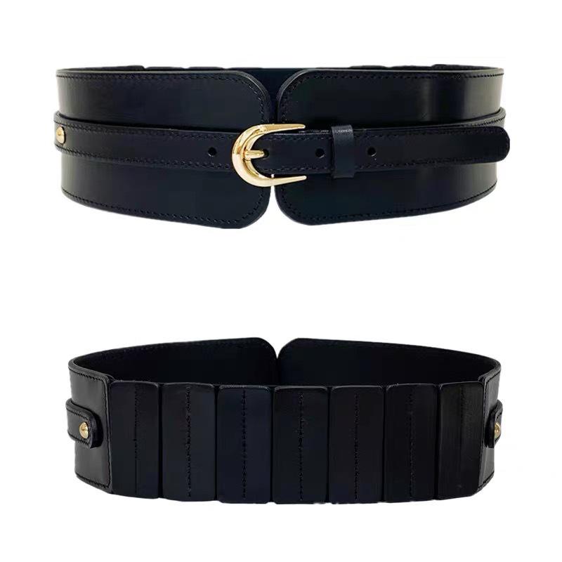 Women's Ultra-Wide Elastic Waistband Belt: Retro Pin Buckle, High-Quality Stretch Leather, Perfect for Skirts and Sweaters.
