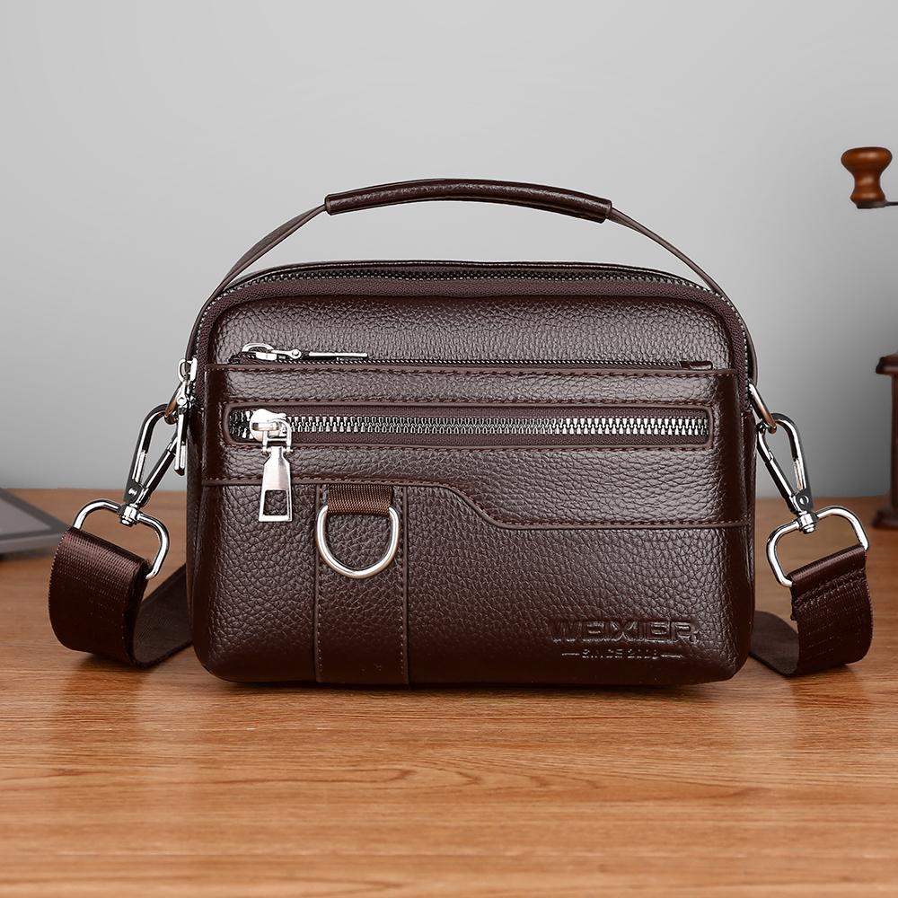 WEIXIER Men's Leather Messenger Bag Waterproof Crossbody Shoulder Bag Briefcase Satchel Travel Work Bag