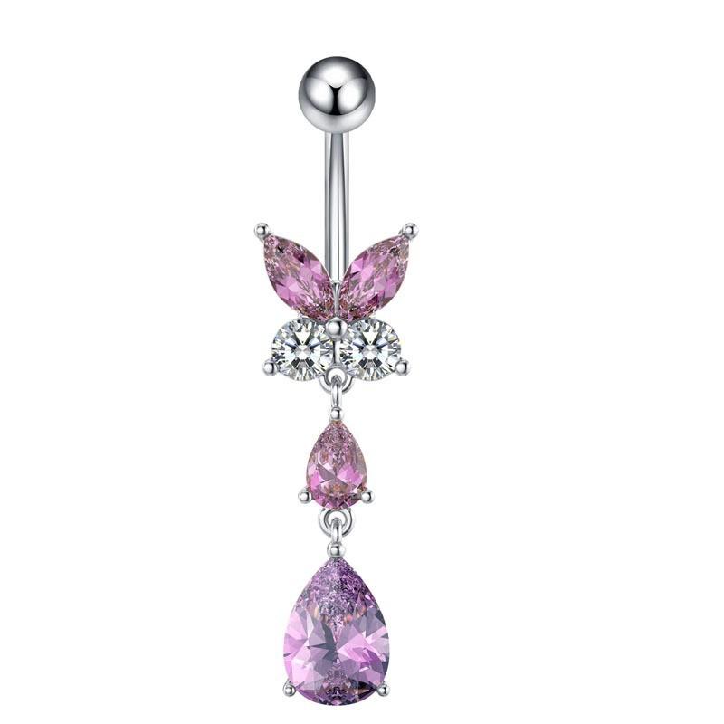Belly Button Rings Stainless Steel Mixed Style Purple Zircon Dangle Hypoallergenic Navel Rings for Gift Giving