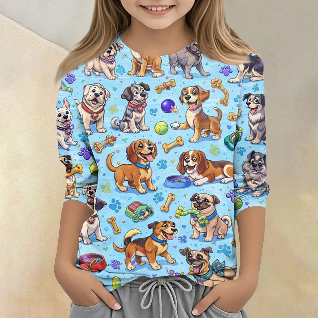 Children's Printed Round Neck Seven Quarter Sleeve Casual T-shirt