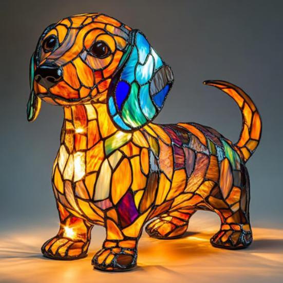 Cat Lamp Stained Resin Glass Night Light Soft Warm Glow 3D Animal-Themed LED Bedside Table Lamp Bedroom Decor