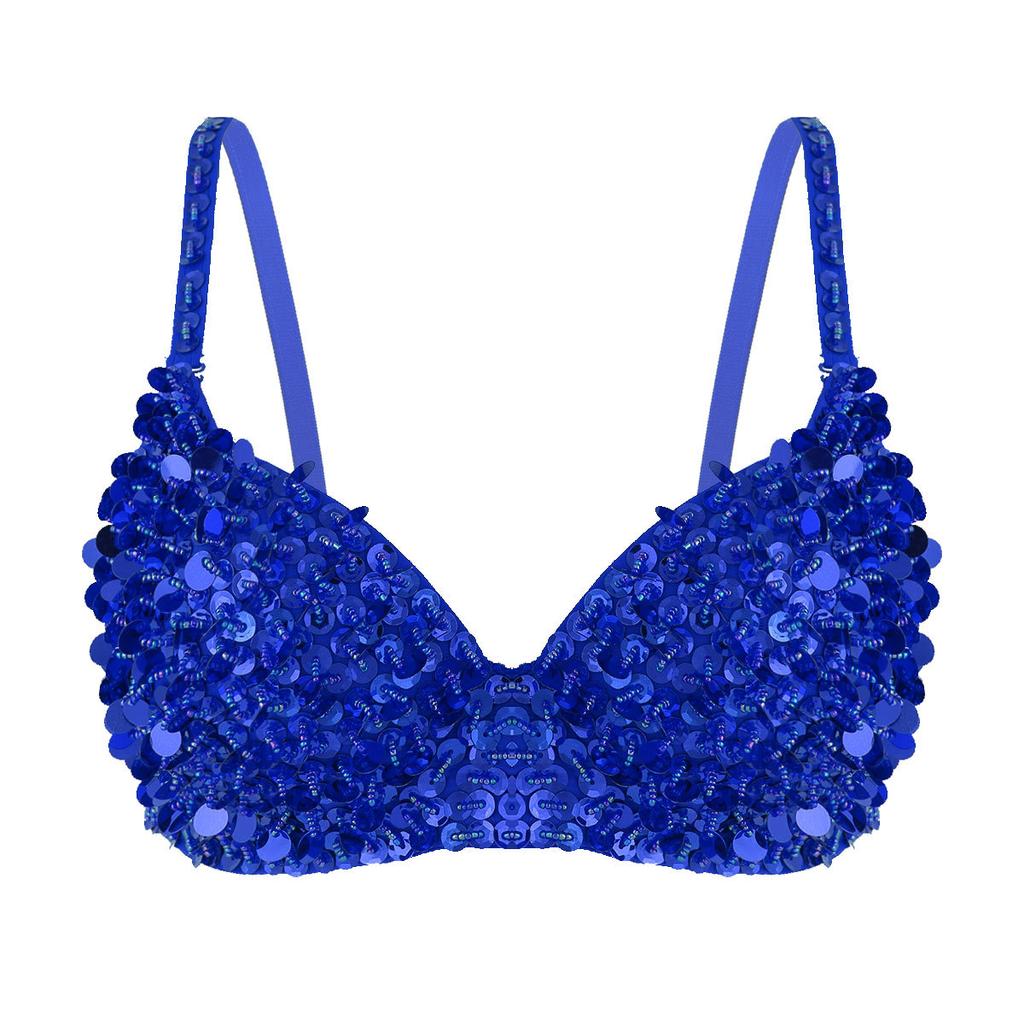 Women Ladies Glitter Sequins Beading Belly Dance Bra Tops Party Club Costume Dancewear