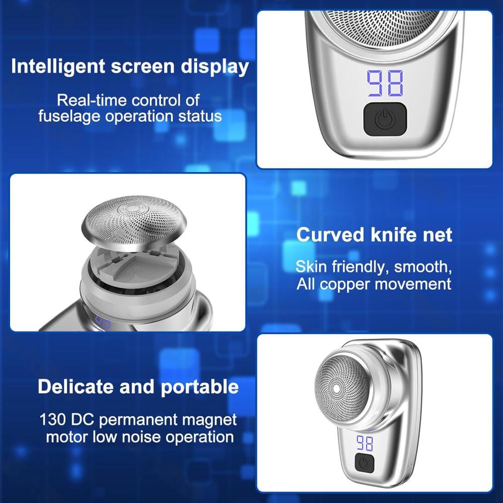 Mini-Elektrorasierer, tragbarer Rasierer, USB-waschbarer Nass- und Trockenrasierer für Männer, Taschenrasierer mit Leistungsanzeige, Elektrorasierer für Autofahrten