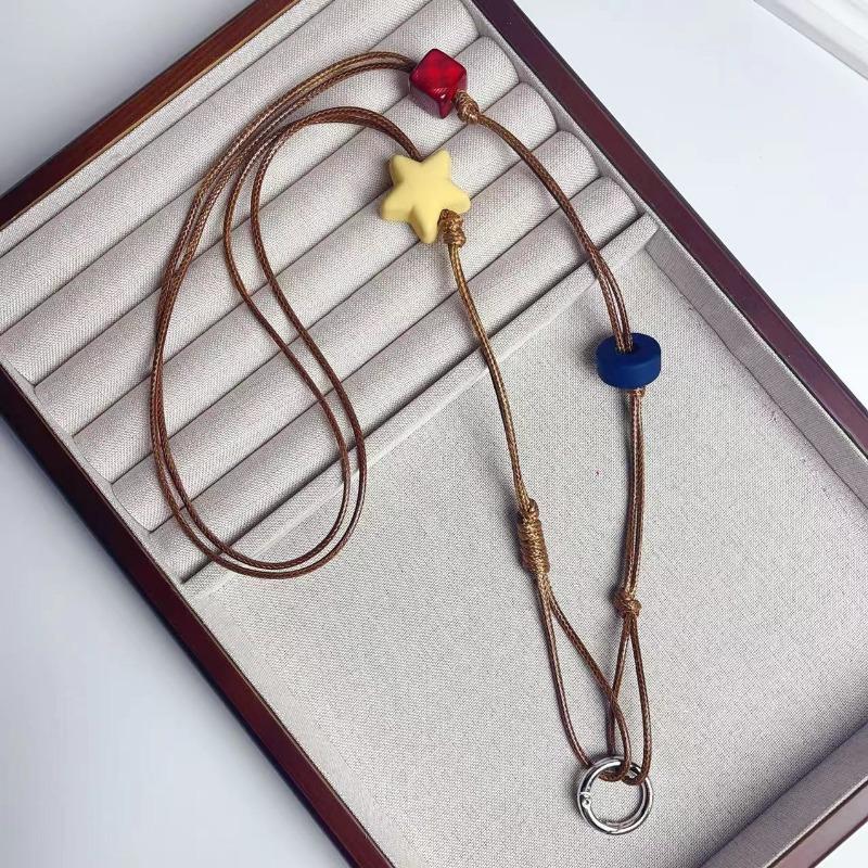 1Pc Star Hanging Neck, Original Wax Oil Line Feel Paint Star Beads High Value Handmade Beaded Mobile Phone Chain Hanging Neck