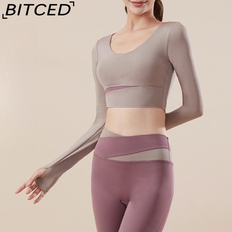 BITCED Color-Block Long Yoga Set Quick-Dry Seamless Nude-Feel Fitness Wear Seamless Slimming Breathable Sports Set