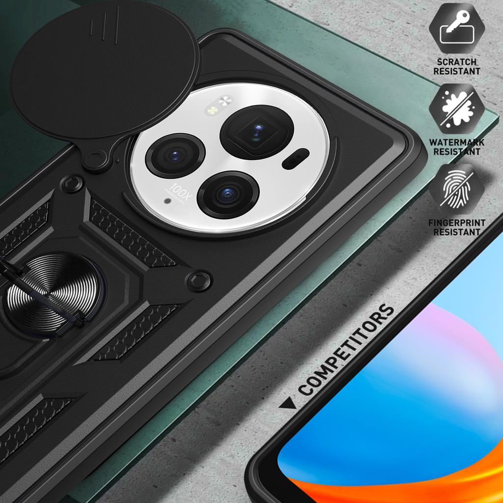 For Honor Magic6 Pro 5G Case Kickstand PC+TPU Phone Cover with Slide Lens Window