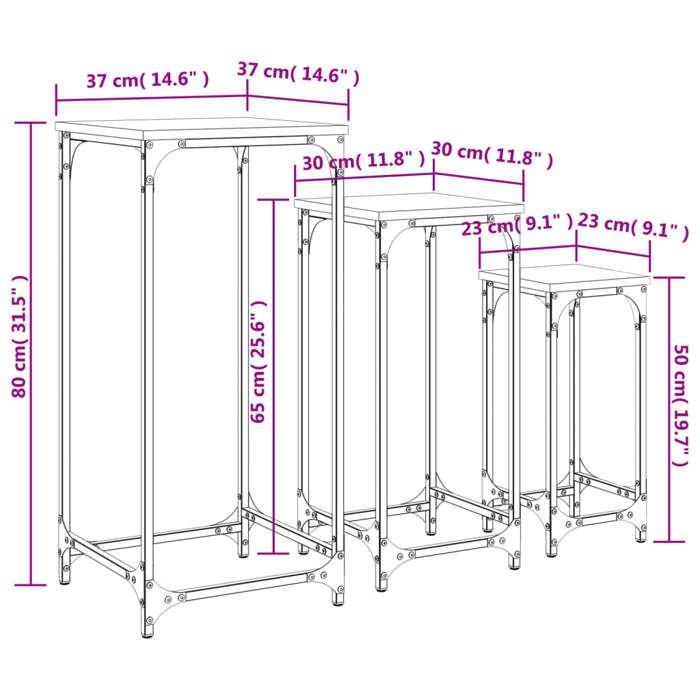 VidaXL Nesting Side Tables 3 Pcs, Coffee Tables, Sofa Tables, Living Room Furniture, Industrial, Oak 838942