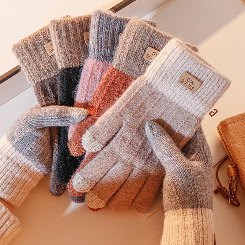 Women Warm Thick Plush Knitted Gloves Touch Screen Men Women Autumn Winter Keep Warm Riding Skiing Outdoor Gloves
