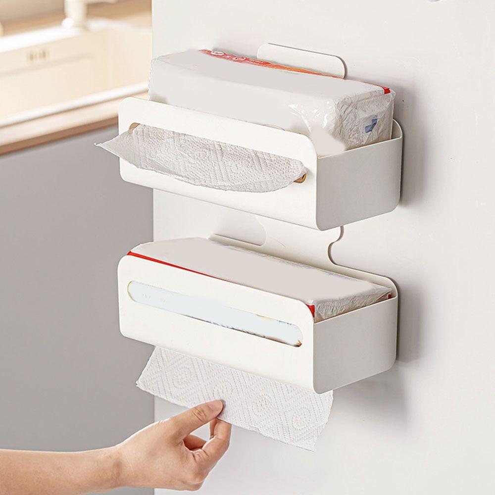 Punch Free Magnetic Paper Towel Holder Large Capacity Refrigerator Organizer  Kitchen