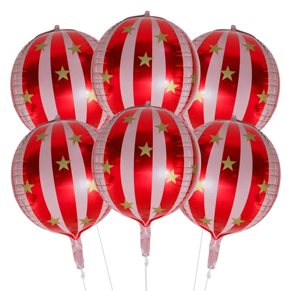 6-Pack of 22-Inch 4D Round Balloons, Big Red Striped Star Balloons, Aluminum Foil Balloons, Suitable for Christmas Parties, Birthday Parties Other
