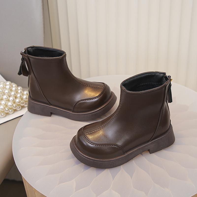 Girls' 2025 Autumn/Winter Korean Style Fleece-Lined Martin Ankle Boots