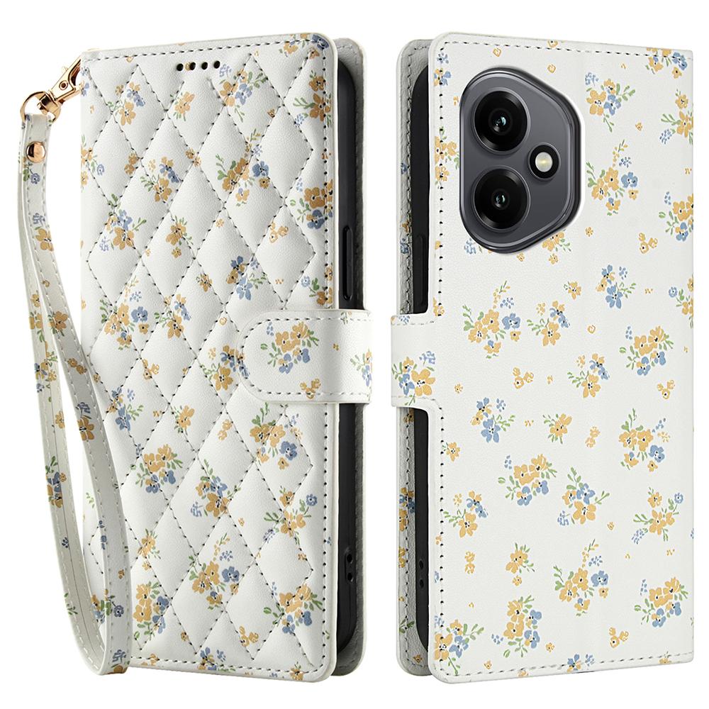 Für Honor 400 5G (Global) Brieftasche Hülle Rhombisches Blumendesign Leder Klapphandyhülle mit Riemen