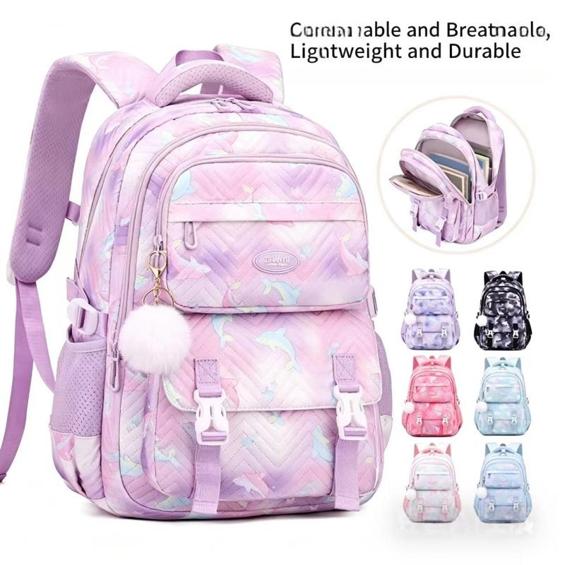 New Primary Girl Student Schoolbag Lightweight Wear-resistant Backpack Fashion Contrasting Color Cute Cartoon Fish Junior High School Student Book Bag