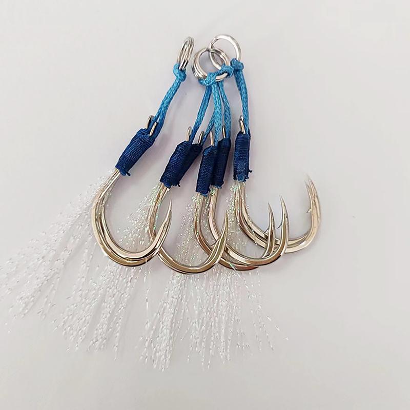 Metal Jig Double Hooks High Carbon Steel High Tensile Force Metal Jig Tail Assist Hooks Antirust With Barbs
