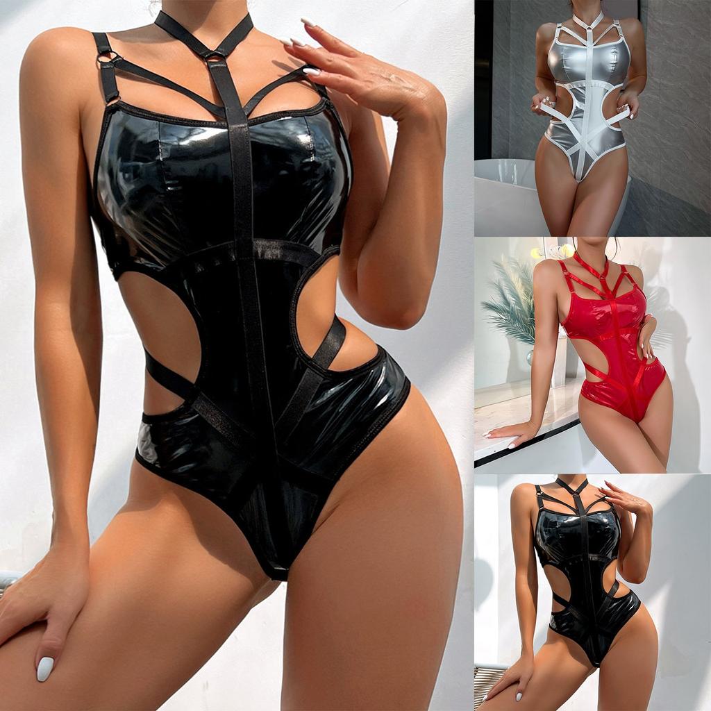 Women's Sexy Underwear Tight Lacquer Leather Hollow Back Underwear