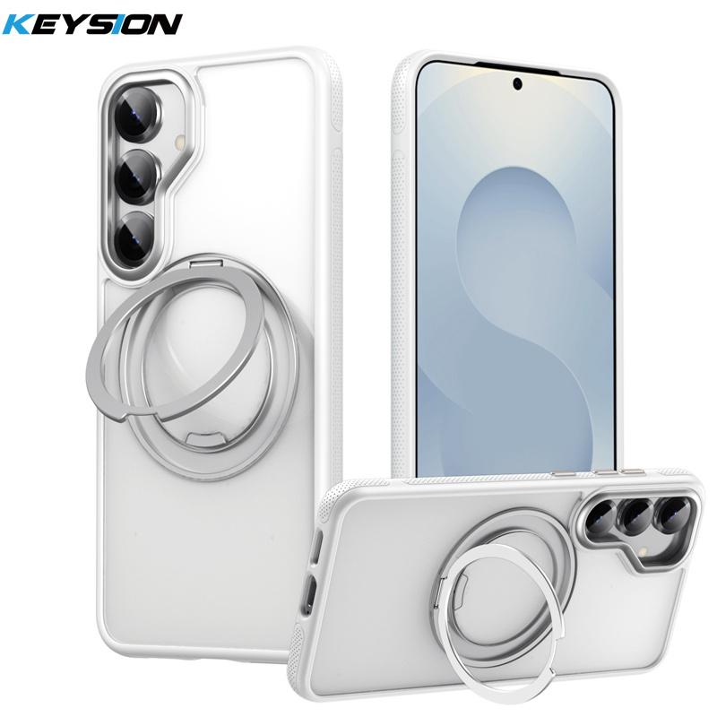 KEYSION N52 Magnetic 360° Ring Stand Case for MagSafe for Samsung Galaxy S25 Ultra 5G S25+ Matte Transparent Shockproof Phone Cover