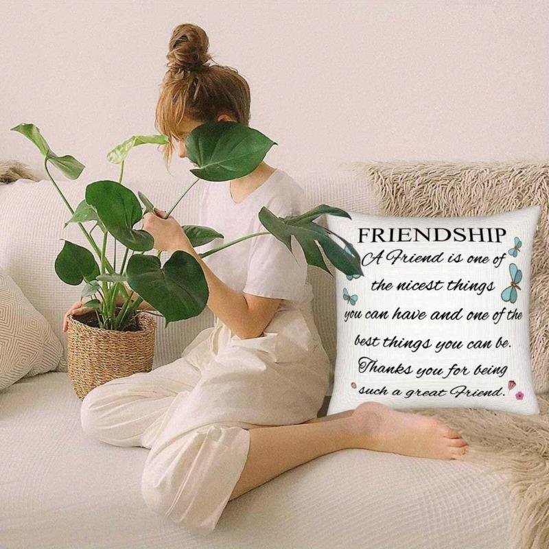 1Pc Friendship Quote Dragonfly Throw Pillow Cover,Suitable For Sofa,Bedroom,Living Room,A Heartwarming Gift For Best Friends