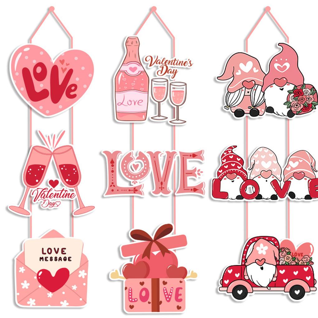 Valentine's Day Door Sign Hanging Ornaments Love Heart Wine Letter Pattern Wedding Home Room Outdoor Wall Decorations Party Supplies