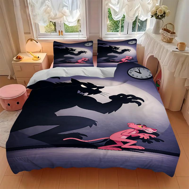 3Pcs Pink Panther Vs Wolf Bedding Sets For All Sizes New 3D Printed Bed Cover Comforter Duvet Cover Pillowcase Bedroom Decoration