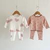 Girls' Home Clothes Baby Girls' Long Sleeve Ribbed Pit Bar Pajamas Two Piece Set with Mushroom Edges