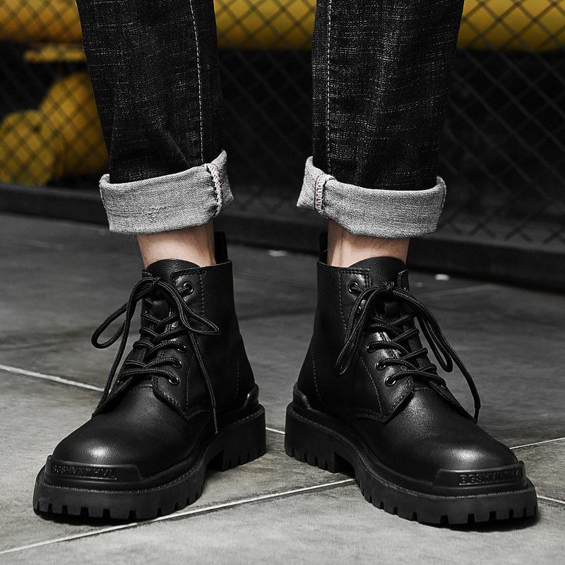 Men's High-top Leather Shoes British Style Mid-top Fashion Shoes Genuine Leather Work Clothes Leather Boots Motorcycle Autumn Men's Shoes
