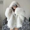 Autumn Winter Oversized White Black Warm Shaggy Hairy Faux Fur Coat Women with Hood Loose Casual Fluffy Jacket