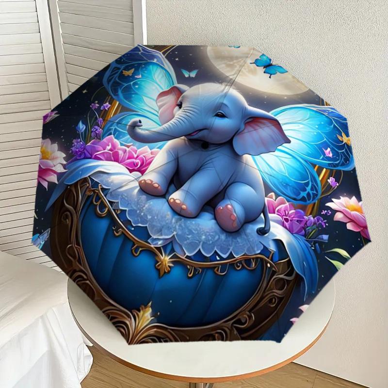 

1pc Fairy Elephant Night Garden Umbrella with Plastic Handle,Suitable for All Seasons Home Travel Outdoor UmbrellaDD024