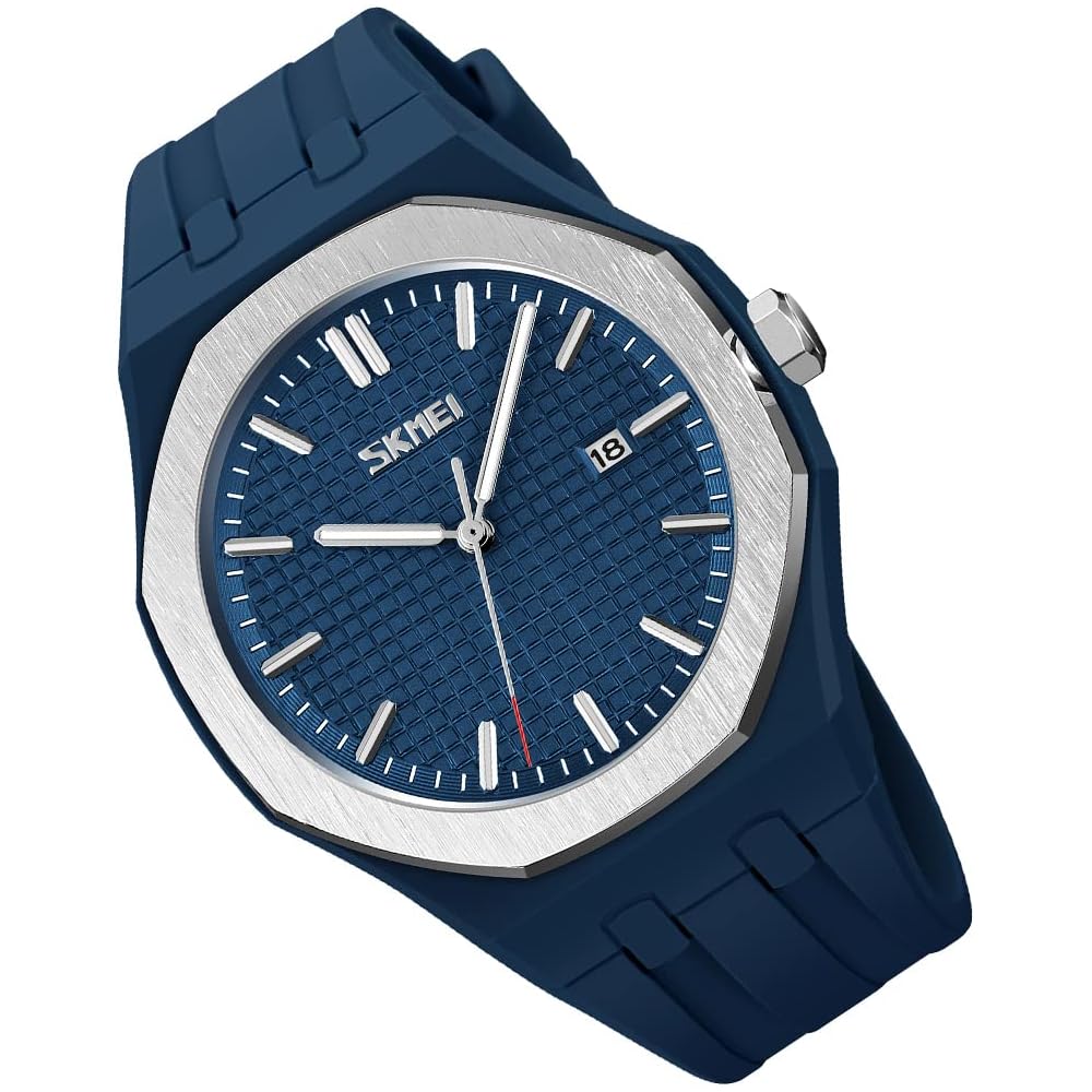 SKMEI Men s Simple Sports Watch Blue Silicone Waterproof Analog Quartz Casual Large Date Display