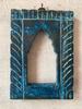 Distressed Blue Jharokha Frame: Hand-Carved Indian Wall Decor