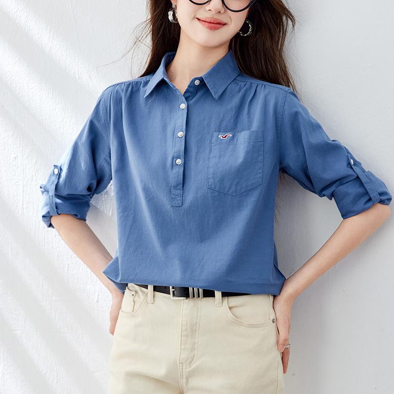 

Белая женская рубашка с длинным рукавом, одежда на весну и осень, новые топы, простая и изысканная, для делового стиля, с темпераментом, женская рубашка XXL синий