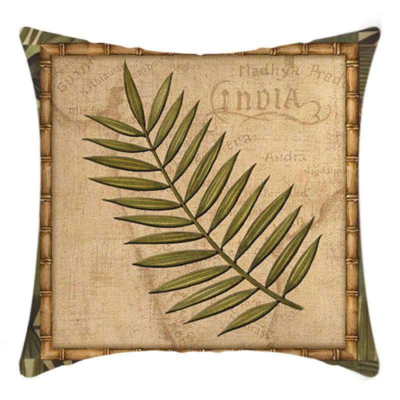 New Green Plant Pillow Cover Antique Decorative Leaf Print Pillow Home Sofa Cushion Cover