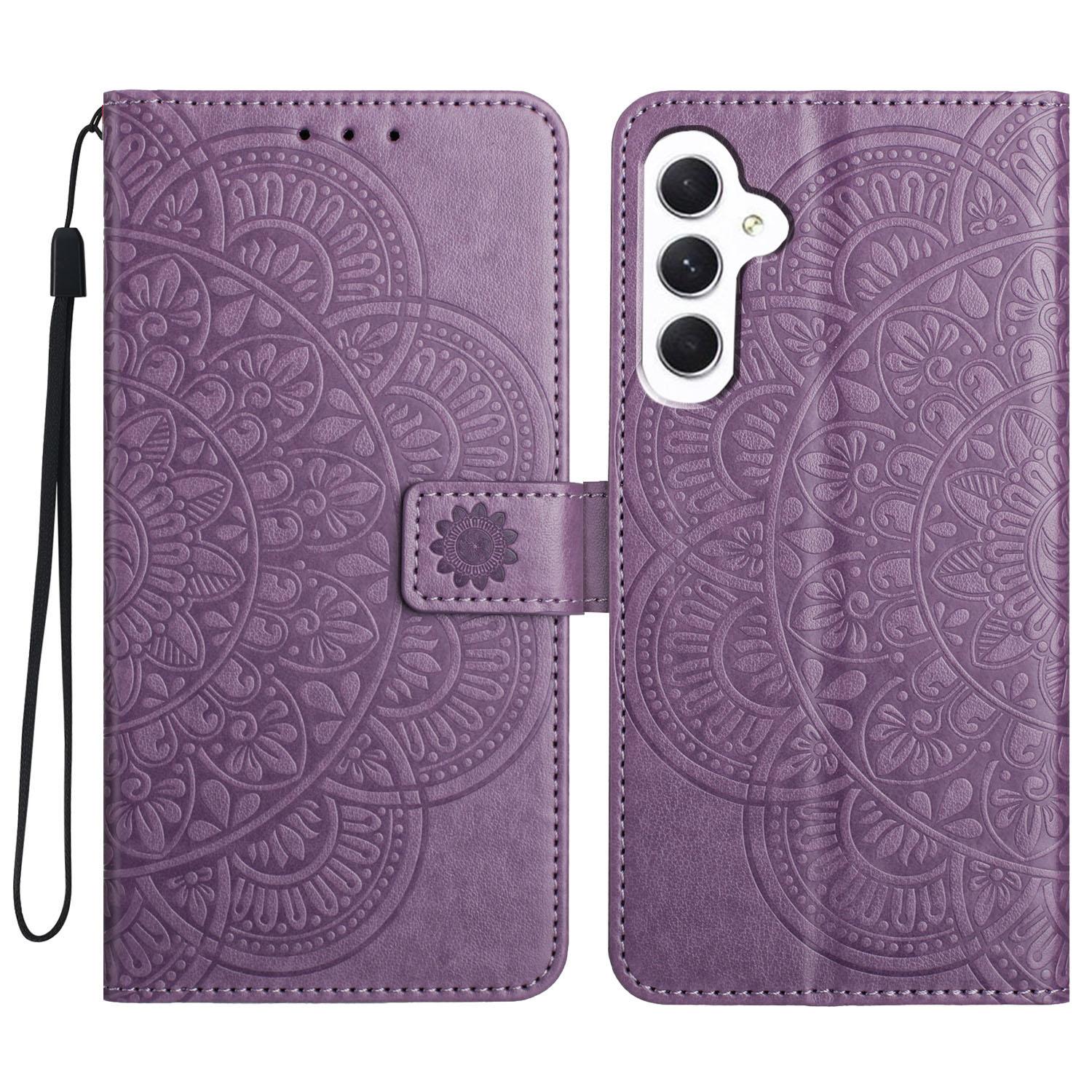 

For Samsung Galaxy A35 5G Case Flower Pattern Imprinted Flip Stand Phone Cover Purple
