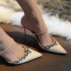 2025 Summer New Pointed Rhinestone High Heel Fine Heel Champagne One Word with Sandals Half Drag Cool Slippers Outer Wear Women