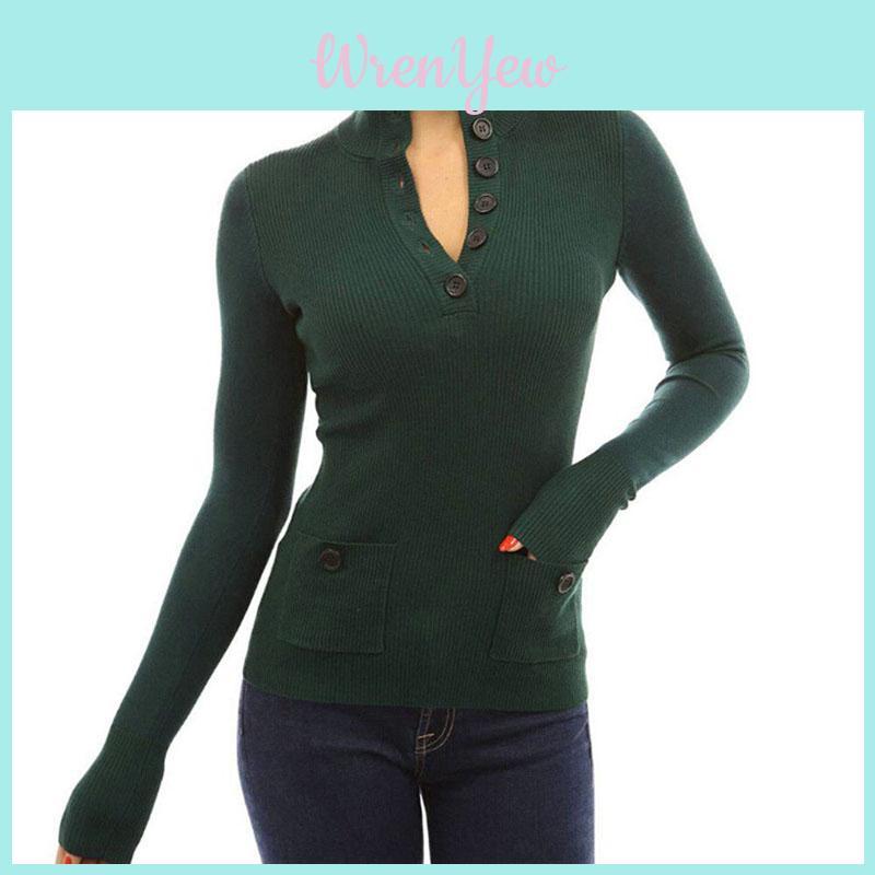 Women Long-sleeve Turtleneck Casual Slim Tops Knit Sweater Button T-shirt Blouse In Premium Quality Fabrics For All-day Comfort