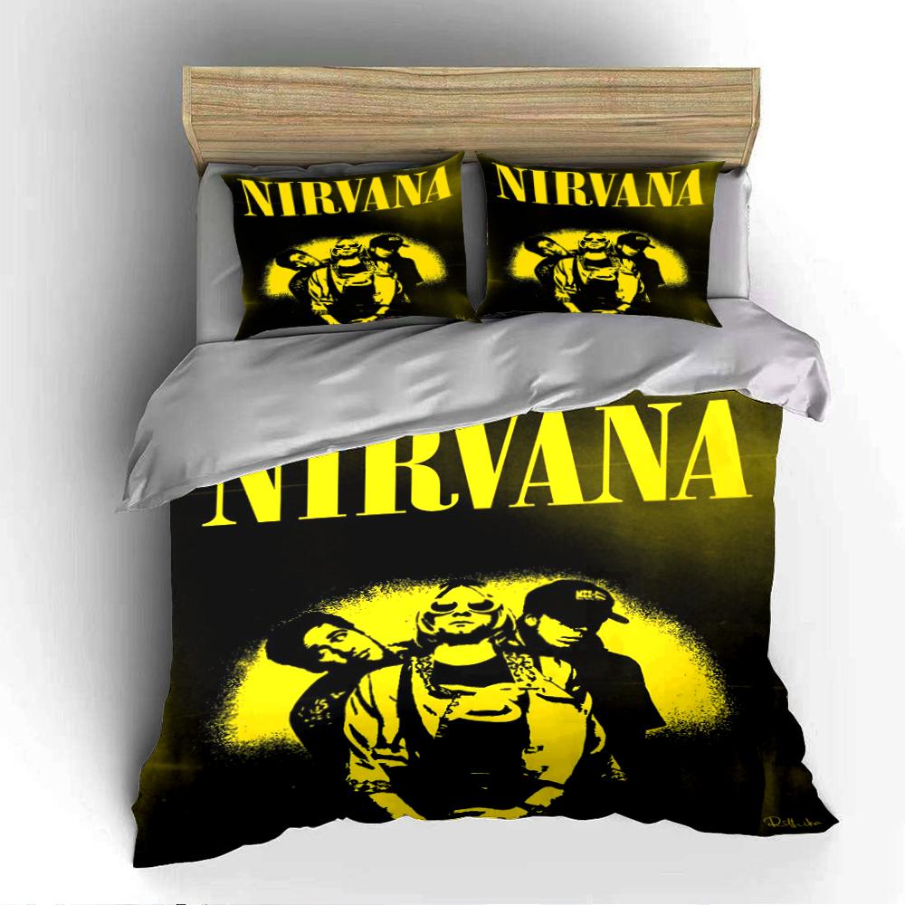 Nirvana Band Schwarz & Gelb Bettwäscheset Bettwäscheset (1 Bettbezug, 2 Kissenbezüge, Bettdecke nicht enthalten)