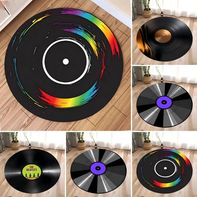 Optical Disc Printed Round Carpet for Bedroom Living Room Camping Pad Flannel Anti-Slip Rug Yoga Mat Home Area Pad Birthday Gift
