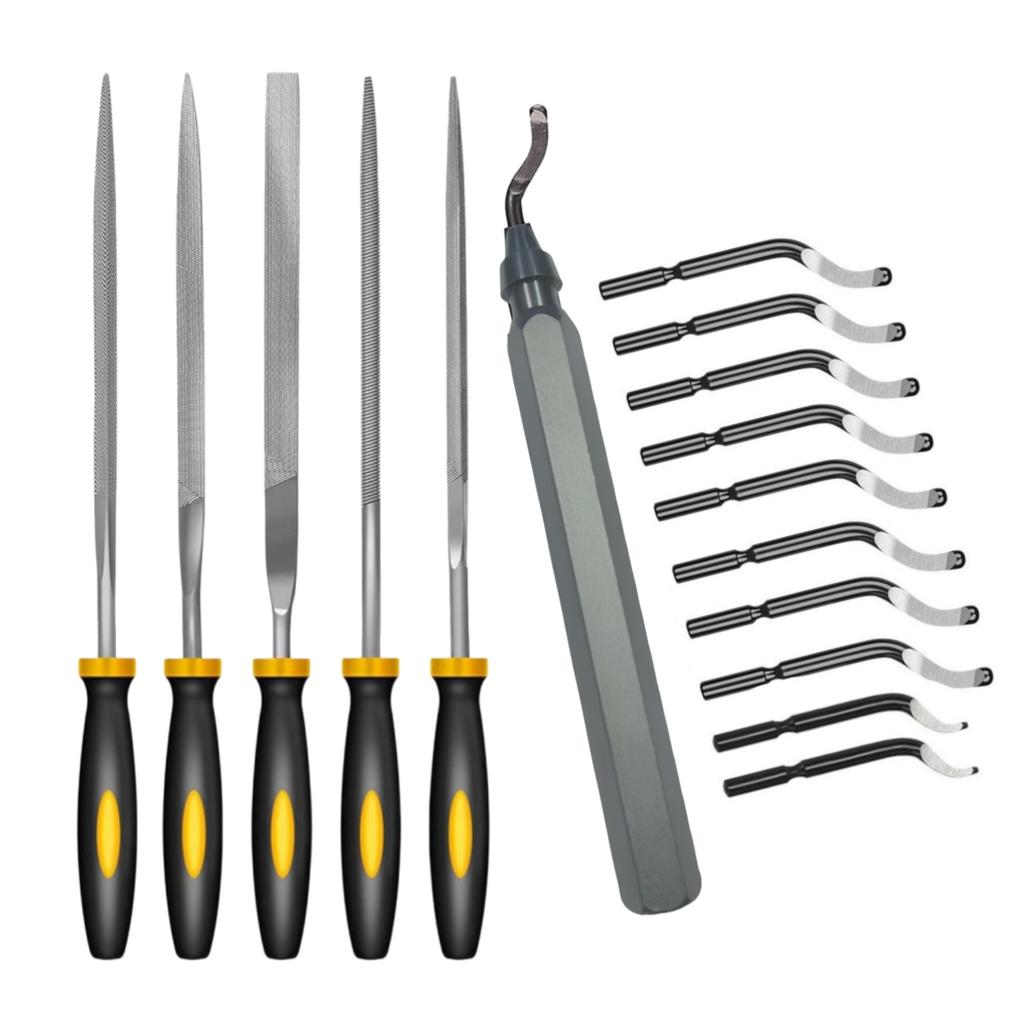 3D Print Deburring Tool Set with 11PCS HSS Blades Removing Burr 5PCS Diamond Needle File for 3D Print Metal Resin Copper Plastic