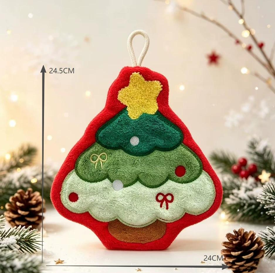 Christmas Hanging Hand Towels for Bathroom Christmas Tree Kitchen Towels with Loop Absorbent Soft Santa Gingerbread Decorative