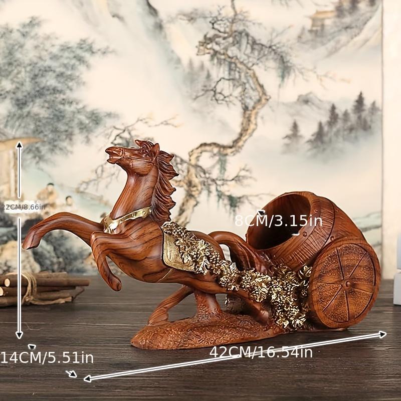 

Роскошный декантер для вина в форме лошади, элегантный дизайн с виноградом из смолы для домашнего бара, гостиной и декора нового дома 350 Wood Grain Horse Wine Rack