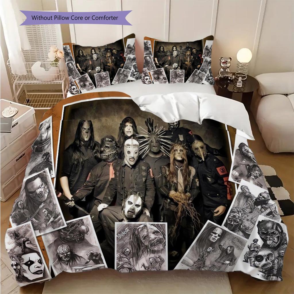 Slipknot Rock Band Bedding (1 * duvet cover + 2 * pillowcase, without core) 2D Flat Duvet cover and pillowcase Bedding set Soft and comfortable