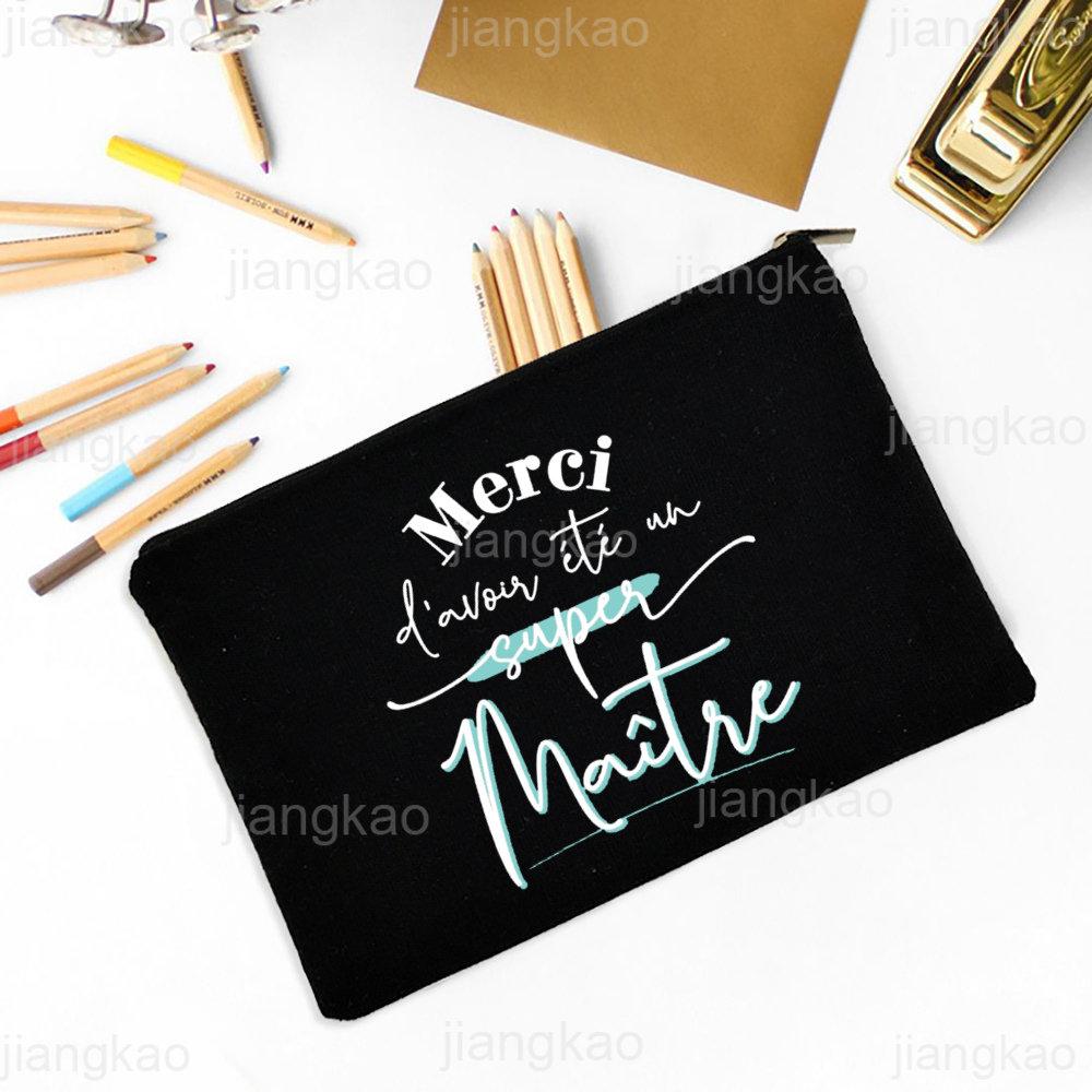 Thank Teacher Print Pencil Case Large Capacity School Stationery Supplies Storage Bags Travel Wash Organizer Gift For Teacher