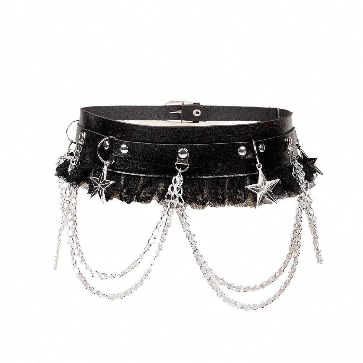 Ceinture Chaîne Punk Sombre Femme Hip Hop Couture Dentelle Polyvalente Mode avec Robe Manteau Sceau de Taille Décoratif noir