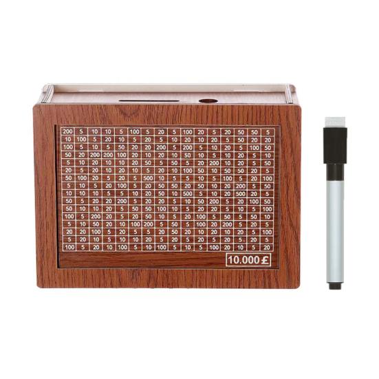 Wooden Cash Money Saving Box Money Saving Challenge Box with Money Target And Numbers Piggy Bank with Dry Erase Pen for Kids Adults