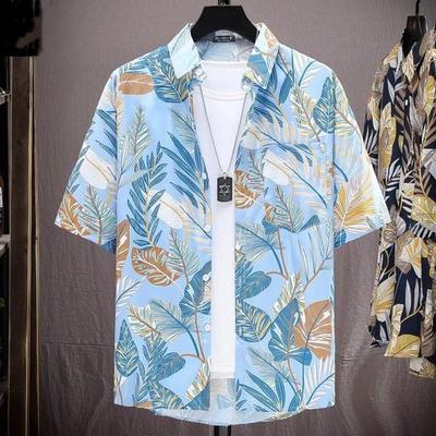 Herren Retro Floral Hawaiianisches Kurzarm Sommerhemd für Jugendliche