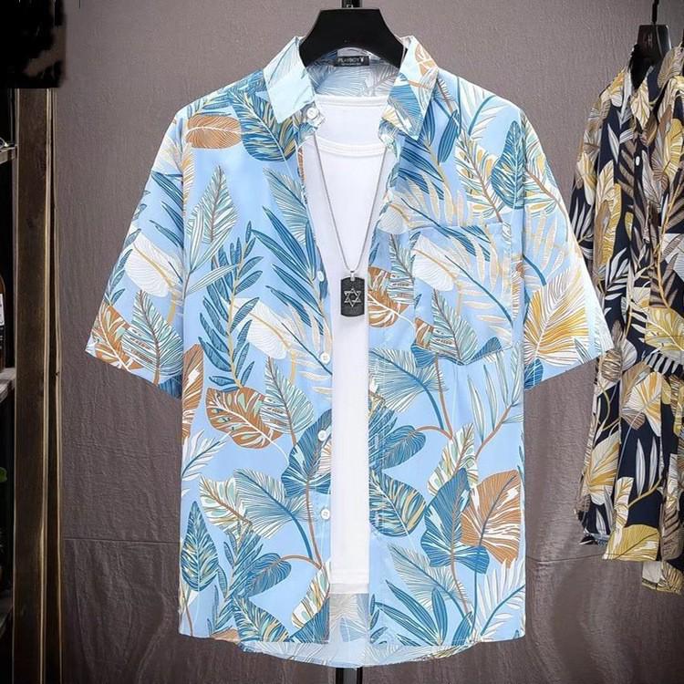Men's Retro Floral Hawaiian Short Sleeve Summer Shirt for Youth