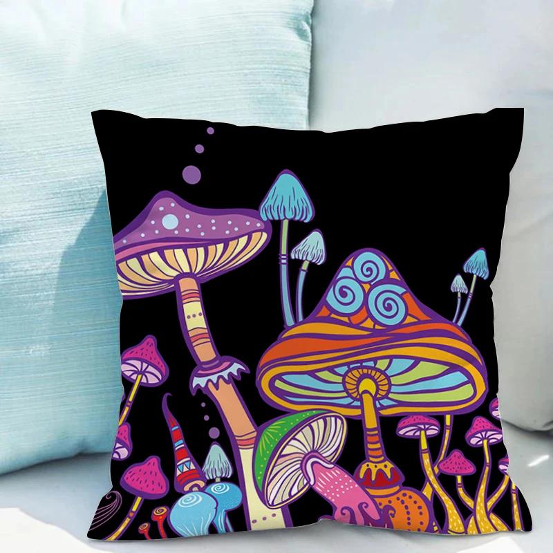 Bed Pillowcases for Pillows Fluorescent Mushroom Cushions Double-sided Printing Pillowcase 45*45 Cushion Covers 45x45 Cover Sofa