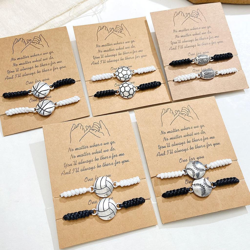 2026 Super Bowl black and white mixed color 2-pack basketball tennis ball braided bracelet, sports adjustable couple hand rope