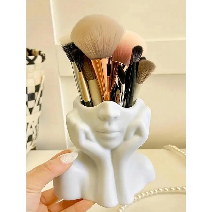 Makeup Brush Holder,Human Face Art Desktop Decoration,Vase,Compatible with Makeup,Eyebrow Pencils,Home Organizer,Plastic Material